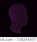 Magenta Voronoi human head profile silhouette on black background 138245837