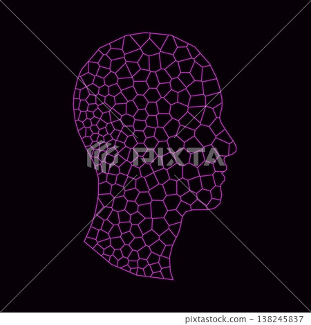 Magenta Voronoi human head profile silhouette on black background Magenta Voronoi human head profile silhouette on black background 138245837