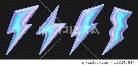 3d lightning fluid holographic icons. Thunderbolt y2k iridescent hologram. Speed flash glass neon symbol, realistic crystal electric blue power emoji. Glossy shiny metallic energy arrow vector set 3d lightning fluid holographic icons. Thunderbolt y2k iridescent hologram. Speed flash glass neon symbol, realistic crystal electric blue power emoji. Glossy shiny metallic energy arrow vector set 138245914