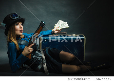 Steampunk girl with cash. 138246559