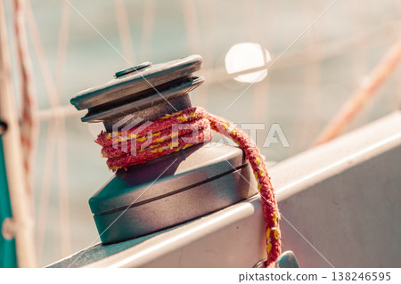 Yacht capstan on sailing boat during cruise Yacht capstan on sailing boat during cruise 138246595