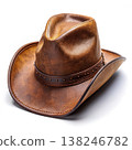 Rustic Brown Leather Cowboy Hat on a White Background. Generative AI 138246782