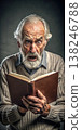 An Elderly Man Reads a Book With Wide-Eyed Shock. Generative AI 138246788
