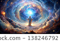 Majestic Swirling Nebula With Jesus Standing Above Clouds. Generative AI 138246792