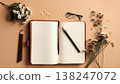 Aesthetic Notebook Mockup with Pencil and Flowers Flat Lay. AI generated image 138247072