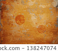 Aged orange plaster wall with cracks and peeling paint. Vintage grunge texture background for design, mockup, banners and creative projects with copy space. AI generated image 138247074