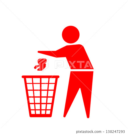 一個人形圖示（紅色）正在將垃圾丟進垃圾桶。 138247293