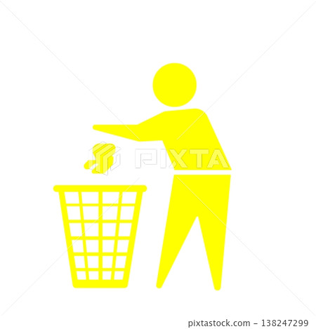 一個人形圖示（黃色）正在將垃圾丟進垃圾桶。 138247299