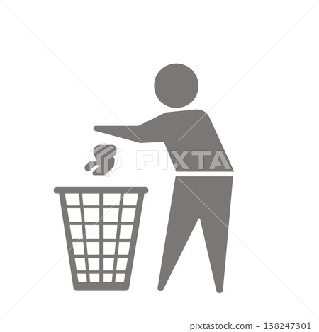 一個人形圖示(灰色)正在將垃圾丟進垃圾桶。 一個人形圖示(灰色)正在將垃圾丟進垃圾桶。 138247301