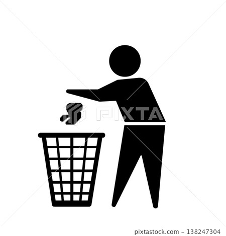 一個人將垃圾丟進垃圾桶的圖示（黑色） 138247304