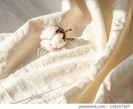 有機棉球在米色織物上投射出溫暖的光影。 138247307