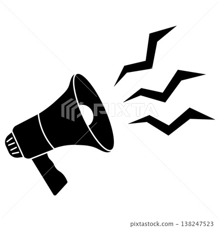 A pictogram of a megaphone making a loud noise. 138247523