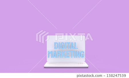 Digital Marketing Concept On Laptop Purple Background 3d render. Digital Marketing Concept On Laptop Purple Background 3d render. 138247539
