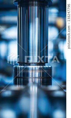 Chrome hydraulic press cylinder with polished surface in industrial manufacturing environment 138247796