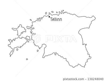 Estonia Baltic country map with Tallinn capital city, detailed accurate border line simple hand drawn minimalist outline vector illustration, blank template for geography, travel, educational project 138248040