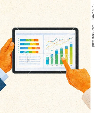 涉及使用類似網版印刷機的平板電腦進行資料分析的商業場景。 涉及使用類似網版印刷機的平板電腦進行資料分析的商業場景。 138248069