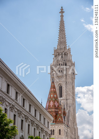 Bell tower of the Matthias church in Buda Castle in Budapest, Hungary Bell tower of the Matthias church in Buda Castle in Budapest, Hungary 138248111