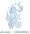 Vector illustration with a marine theme. Underwater world, seaside vacation in blue. Cute shrimp in doodle. 138248421