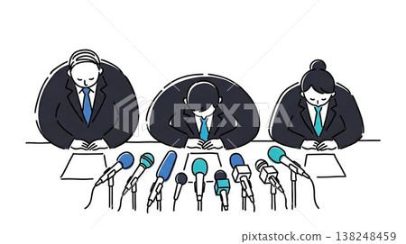 商界人士在記者會上深深鞠躬道歉。 138248459