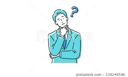 一位心存疑慮或擔憂的公司員工，陷入沉思，頭頂上方浮現出一個問號。 138248586