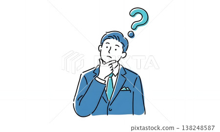 一位心存疑慮或擔憂的公司員工,陷入沉思,頭頂上方浮現出一個問號。 一位心存疑慮或擔憂的公司員工,陷入沉思,頭頂上方浮現出一個問號。 138248587