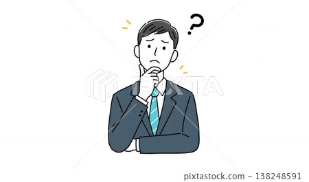 一位心存疑慮或擔憂的公司員工，陷入沉思，頭頂上方浮現出一個問號。 138248591