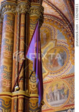Richly decorated interior of Matthias church in Buda Castle in Budapest, Hungary Richly decorated interior of Matthias church in Buda Castle in Budapest, Hungary 138248611