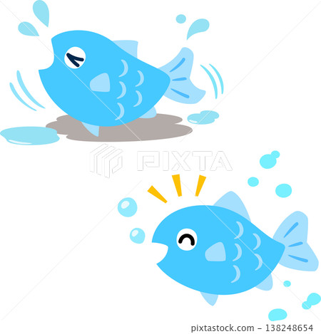 Characters of fish in the water and fish washed ashore. Characters of fish in the water and fish washed ashore. 138248654