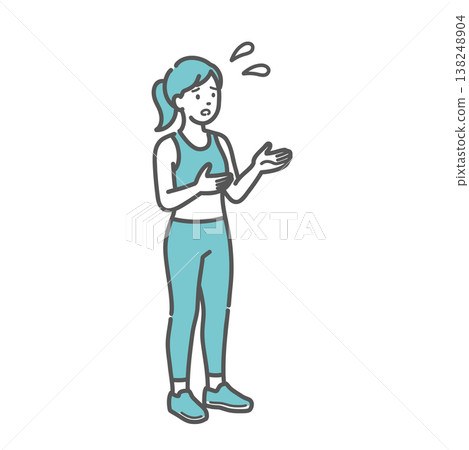 一幅插圖,描繪了一位身穿運動服、表情憂慮的女性,似乎在尋求建議或提出問題。 一幅插圖,描繪了一位身穿運動服、表情憂慮的女性,似乎在尋求建議或提出問題。 138248904