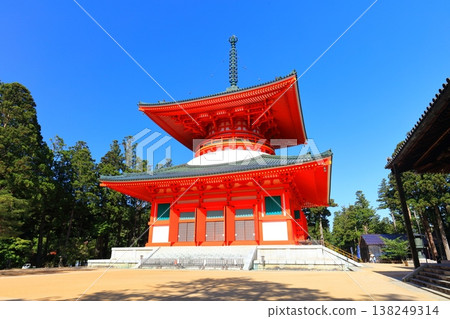 [Wakayama Prefecture] The Konpon Daito of Danjo Garan at Mt. Koya on a clear day 138249314