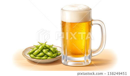 一份冰鎮生啤酒和毛豆。 138249451