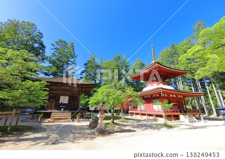 [和歌山縣]晴天時高野山的三道和團上伽藍東塔 138249453