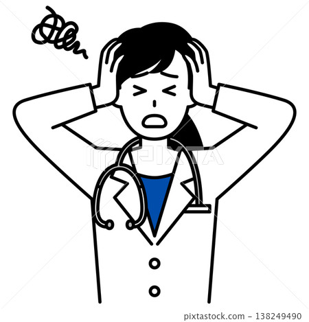 A female doctor is troubled and holds her head in her hands. A female doctor is troubled and holds her head in her hands. 138249490