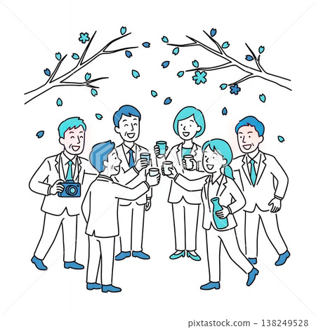 A group of business people toasting under the cherry blossoms and enjoying cherry blossom viewing. 138249528
