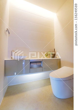 Bright and clean new house toilet 138249589