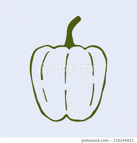 Hand drawn vector illustration of a fresh bell pepper. This minimalist line art vegetable graphic is perfect for healthy recipe blogs and organic farm market branding 138249831