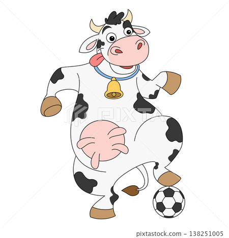 Cute Cartoon Cow Playing Soccer Isolated Animal Character Illustration 138251005