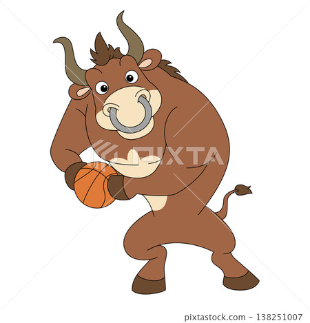 Cute Cartoon Bull Playing Basketball Sport Animal Character Illustration Cute Cartoon Bull Playing Basketball Sport Animal Character Illustration 138251007