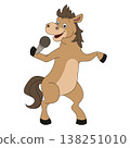 Cute horse singing with microphone cartoon character music performance illustration 138251010