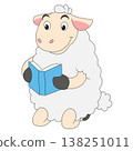 Cute sheep reading book cartoon character education learning illustration 138251011