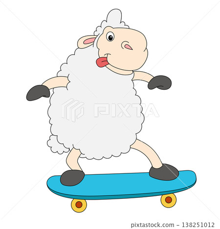 Cute sheep riding skateboard cartoon character fun sport illustration design 138251012