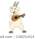 Cute cartoon goat playing guitar isolated on white background illustration 138251014