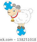 Cute sheep balancing on ball circus cartoon illustration isolated background 138251018