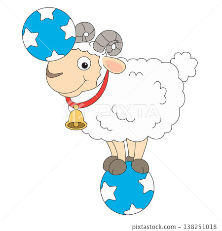 Cute sheep balancing on ball circus cartoon illustration isolated background Cute sheep balancing on ball circus cartoon illustration isolated background 138251018
