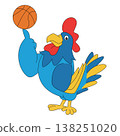 Funny rooster spinning basketball cartoon mascot isolated vector illustration 138251020