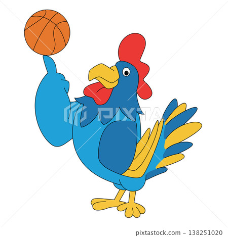 Funny rooster spinning basketball cartoon mascot isolated vector illustration Funny rooster spinning basketball cartoon mascot isolated vector illustration 138251020