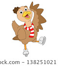 Cute turkey bird ice skating cartoon character winter fun illustration 138251021