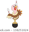 Funny turkey bird playing bowling cartoon mascot balancing ball illustration 138251024