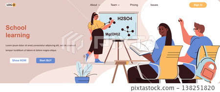 School learning web concept. Teenagers pupils studying at lessons in classroom scene. Banner template with flat line characters design. Vector illustration for social media promotional materials School learning web concept. Teenagers pupils studying at lessons in classroom scene. Banner template with flat line characters design. Vector illustration for social media promotional materials 138251820