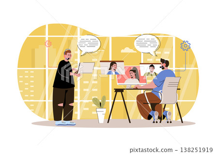 Customer support web character concept. Technical support service. Operators take calls and answer online messages at office isolated scene with persons. Vector illustration with people in flat design Customer support web character concept. Technical support service. Operators take calls and answer online messages at office isolated scene with persons. Vector illustration with people in flat design 138251919